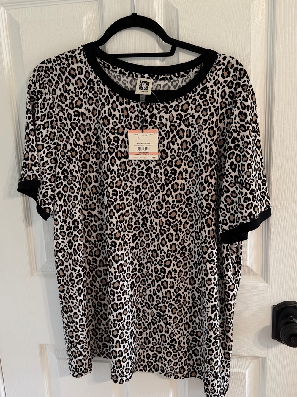 Anne Klein Leopard Print Short Sleeve Top with Button Down Back 2X NWT